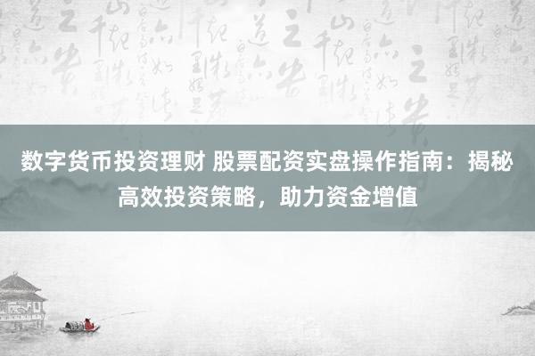 数字货币投资理财 股票配资实盘操作指南：揭秘高效投资策略，助力资金增值