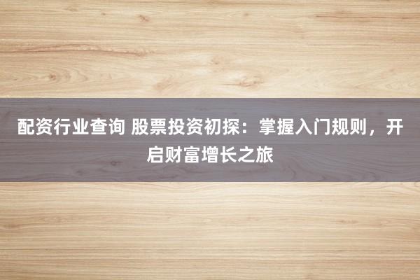 配资行业查询 股票投资初探：掌握入门规则，开启财富增长之旅