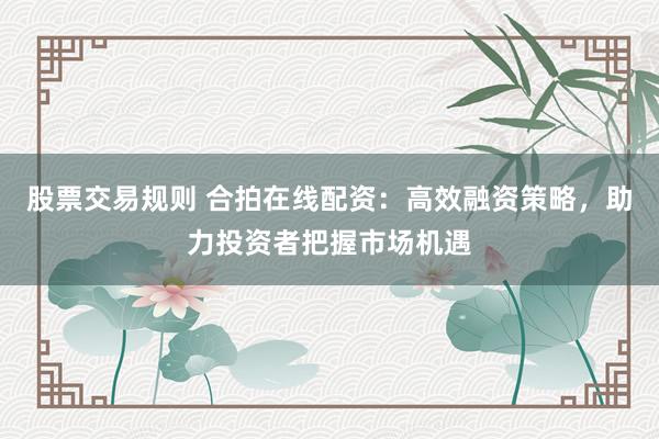 股票交易规则 合拍在线配资：高效融资策略，助力投资者把握市场机遇