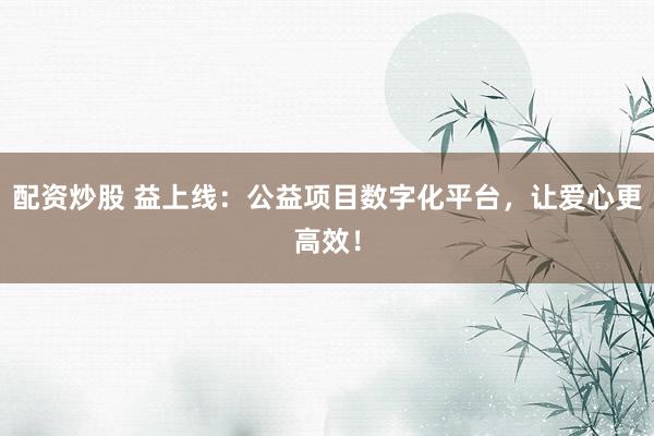 配资炒股 益上线：公益项目数字化平台，让爱心更高效！