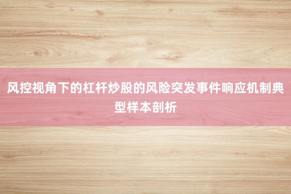 风控视角下的杠杆炒股的风险突发事件响应机制典型样本剖析