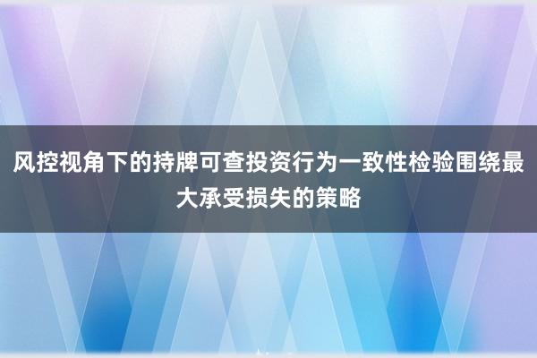 风控视角下的持牌可查投资行为一致性检验围绕最大承受损失的策略